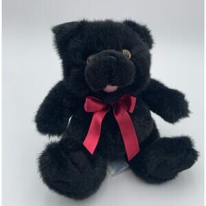 Kids Of America Corp Plush Teddy Bear Stuffed Animal Black 6" Red Ribbon Bow